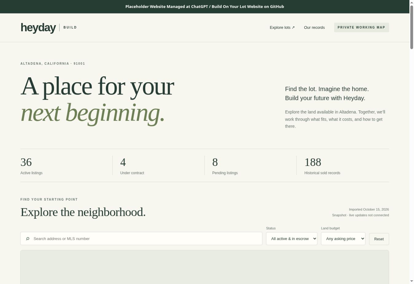 Screenshot of build-on-lot